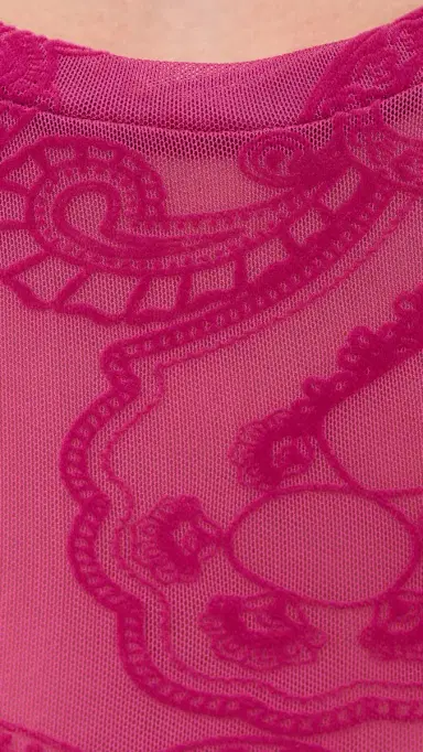 AFRM Kaylee Flocked Mesh Shirt Fuchsia Paisley M | Thumbnail 6