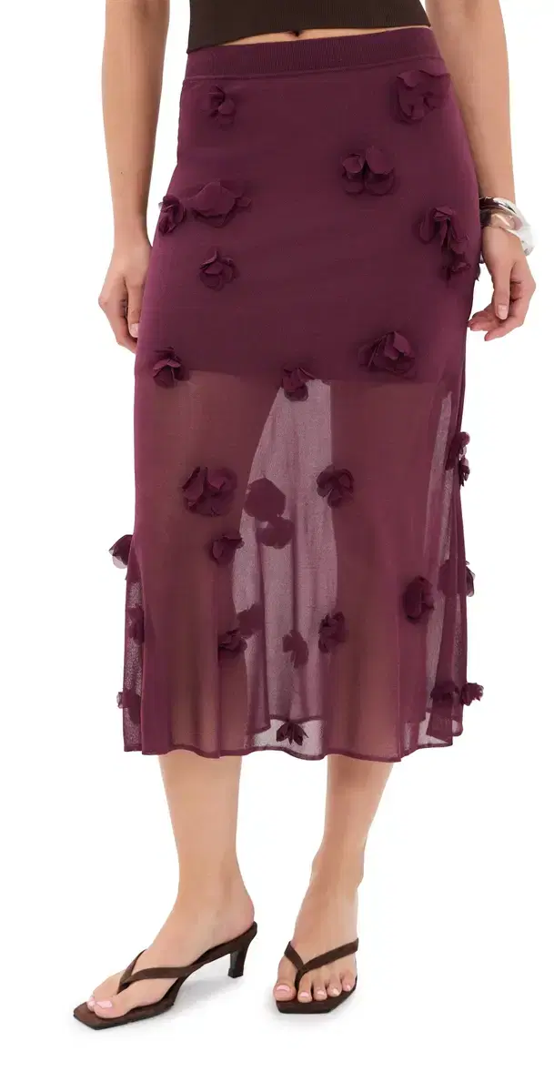 SIMKHAI Cora Floral Applique Midi kirt Fig