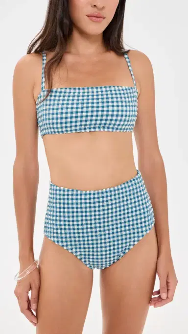 Hill House Home The Juno Two Piece Bikini Set Teal Gingham M | Thumbnail 2