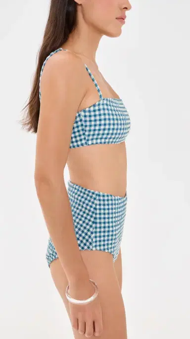 Hill House Home The Juno Two Piece Bikini Set Teal Gingham M | Thumbnail 4