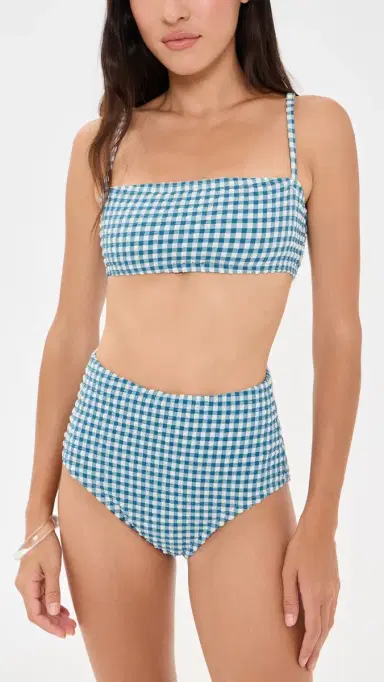 Hill House Home The Juno Two Piece Bikini Set Teal Gingham M | Thumbnail 5