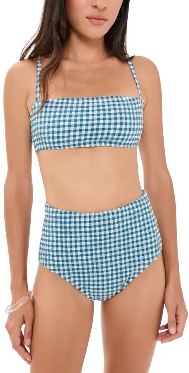 Hill House Home The Juno Two Piece Bikini Set Teal Gingham M | Thumbnail 1