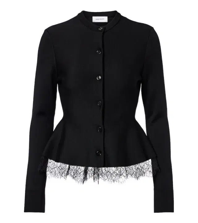 Lace-trimmed peplum cardigan