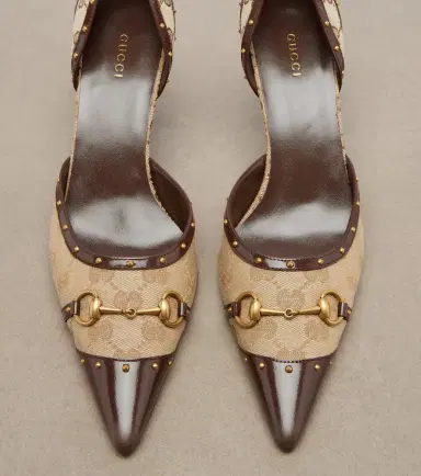 Gucci Savoy GG canvas leather-trimmed pumps | Thumbnail 2