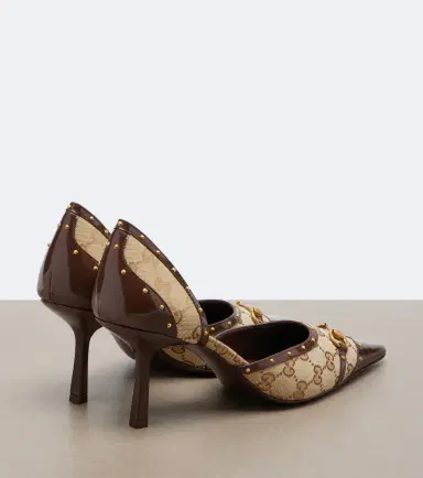 Gucci Savoy GG canvas leather-trimmed pumps | Thumbnail 3