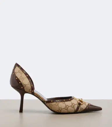 Gucci Savoy GG canvas leather-trimmed pumps | Thumbnail 4