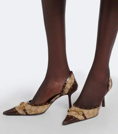 Gucci Savoy GG canvas leather-trimmed pumps | Thumbnail 5