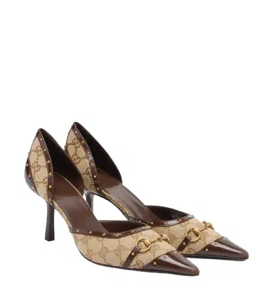 Gucci Savoy GG canvas leather-trimmed pumps | Thumbnail 1
