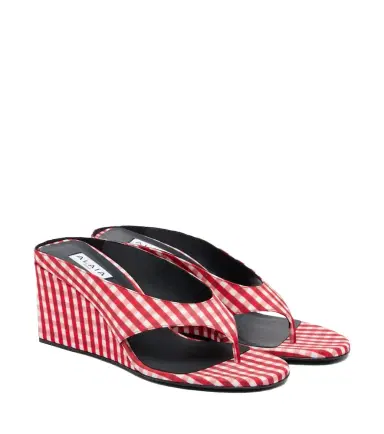 Alaïa Alaïa Cube gingham wedge thong sandals | Thumbnail 1 Alaïa Alaïa Cube gingham wedge thong sandals | Thumbnail 1