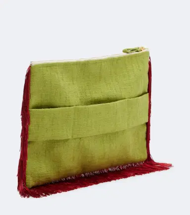 La DoubleJ Fringed printed cotton canvas pouch | Thumbnail 2