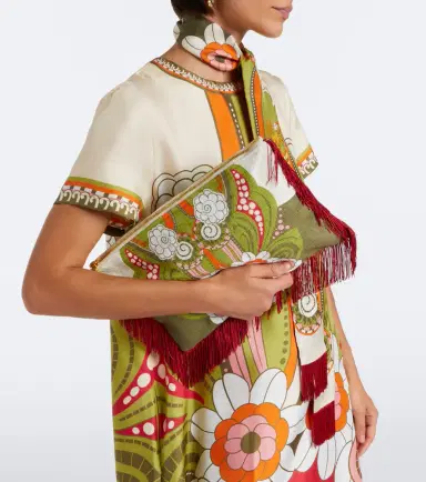La DoubleJ Fringed printed cotton canvas pouch | Thumbnail 4