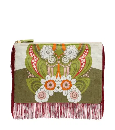 La DoubleJ Fringed printed cotton canvas pouch | Thumbnail 1