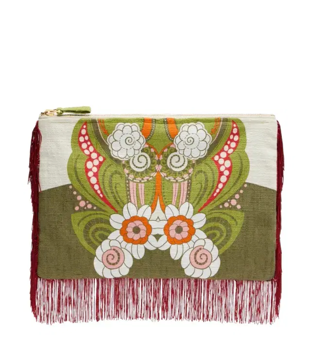 La DoubleJ Fringed printed cotton canvas pouch