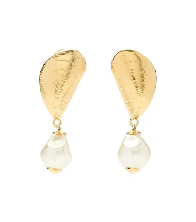 Oscar de la Renta Mussel embellished clip-on drop earrings