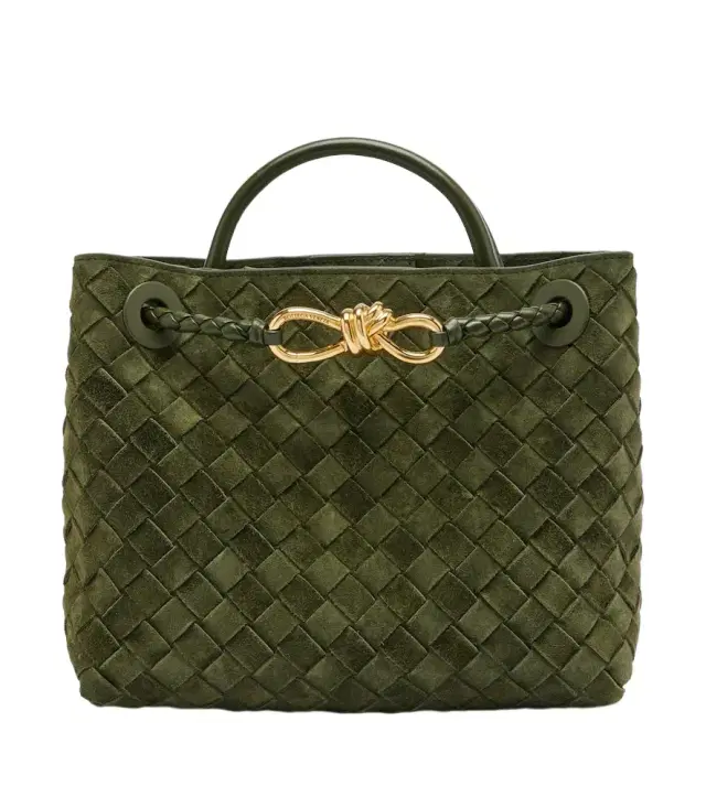 Bottega Veneta Andiamo Intrecciato Small suede top-handle bag