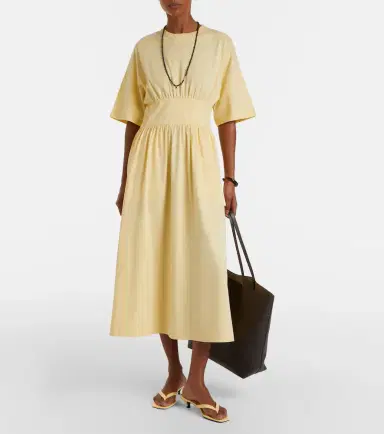 TOTEME Gathered cotton jersey midi dress | Thumbnail 3