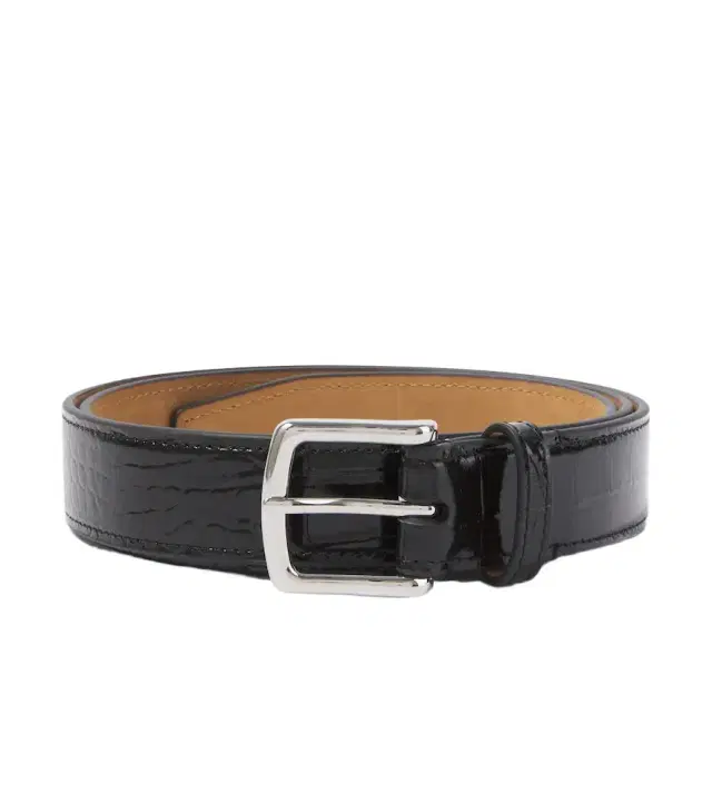 Croc-effect patent leather belt