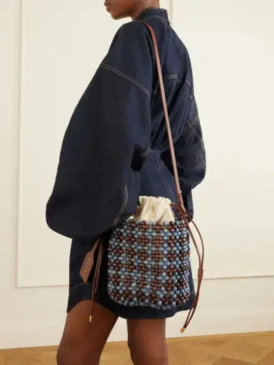 Marni Leather-trimmed Beaded Wood And Canvas Tote | Thumbnail 2