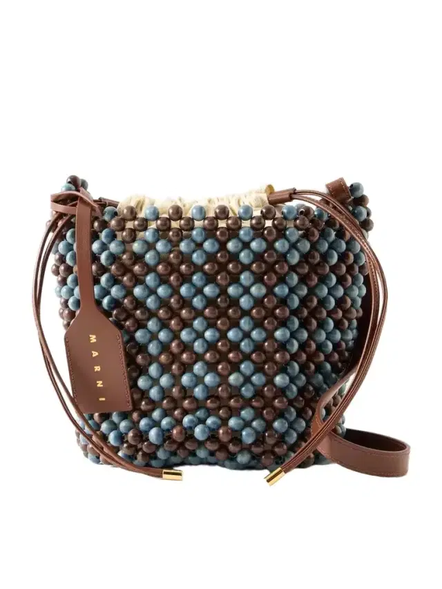 Marni Leather-trimmed Beaded Wood And Canvas Tote