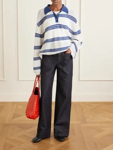The Elder Statesman Striped Cashmere And Mohair-blend Polo Shirt | Thumbnail 2 The Elder Statesman Striped Cashmere And Mohair-blend Polo Shirt | Thumbnail 2