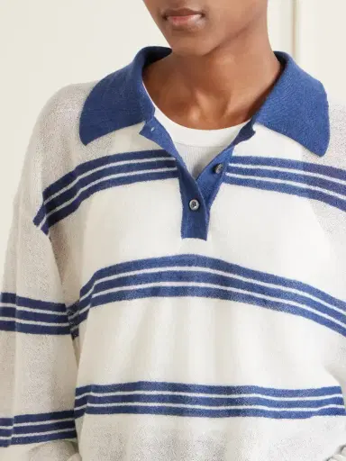The Elder Statesman Striped Cashmere And Mohair-blend Polo Shirt | Thumbnail 5 The Elder Statesman Striped Cashmere And Mohair-blend Polo Shirt | Thumbnail 5
