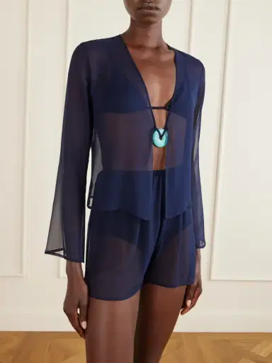 SARA CRISTINA Nerea Pearl-embellished Silk-chiffon Blouse | Thumbnail 3 SARA CRISTINA Nerea Pearl-embellished Silk-chiffon Blouse | Thumbnail 3