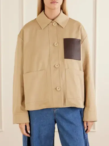 Loewe Logo-embossed Leather-trimmed Cotton-gabardine Jacket | Thumbnail 3