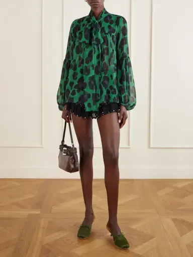 ANNA SUI Knotted Gathered Leopard-print Georgette Blouse | Thumbnail 2 ANNA SUI Knotted Gathered Leopard-print Georgette Blouse | Thumbnail 2