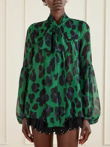 ANNA SUI Knotted Gathered Leopard-print Georgette Blouse | Thumbnail 3 ANNA SUI Knotted Gathered Leopard-print Georgette Blouse | Thumbnail 3