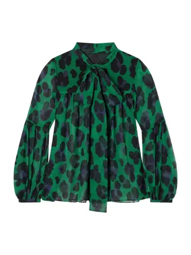 ANNA SUI Knotted Gathered Leopard-print Georgette Blouse | Thumbnail 1 ANNA SUI Knotted Gathered Leopard-print Georgette Blouse | Thumbnail 1