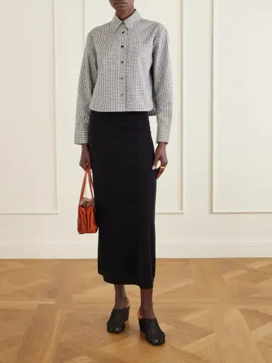 Proenza Schouler White Label Olive Cropped Checked Cotton And Linen-blend Poplin Shirt | Thumbnail 2 Proenza Schouler White Label Olive Cropped Checked Cotton And Linen-blend Poplin Shirt | Thumbnail 2
