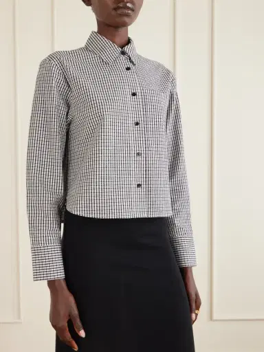Proenza Schouler White Label Olive Cropped Checked Cotton And Linen-blend Poplin Shirt | Thumbnail 3 Proenza Schouler White Label Olive Cropped Checked Cotton And Linen-blend Poplin Shirt | Thumbnail 3