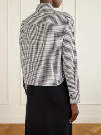 Proenza Schouler White Label Olive Cropped Checked Cotton And Linen-blend Poplin Shirt | Thumbnail 4 Proenza Schouler White Label Olive Cropped Checked Cotton And Linen-blend Poplin Shirt | Thumbnail 4