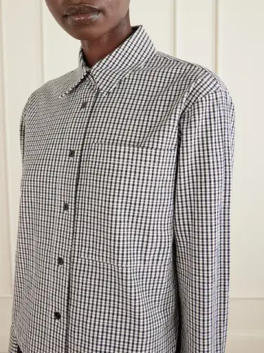 Proenza Schouler White Label Olive Cropped Checked Cotton And Linen-blend Poplin Shirt | Thumbnail 5 Proenza Schouler White Label Olive Cropped Checked Cotton And Linen-blend Poplin Shirt | Thumbnail 5