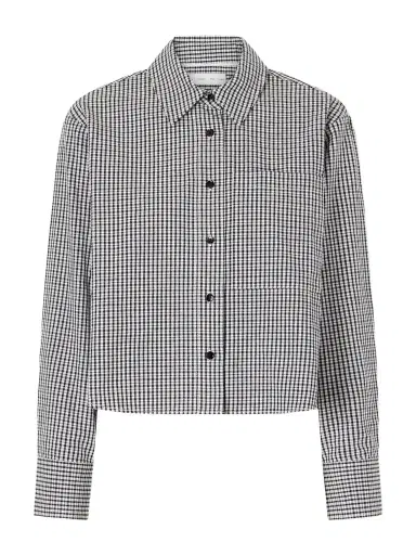 Proenza Schouler White Label Olive Cropped Checked Cotton And Linen-blend Poplin Shirt | Thumbnail 1 Proenza Schouler White Label Olive Cropped Checked Cotton And Linen-blend Poplin Shirt | Thumbnail 1