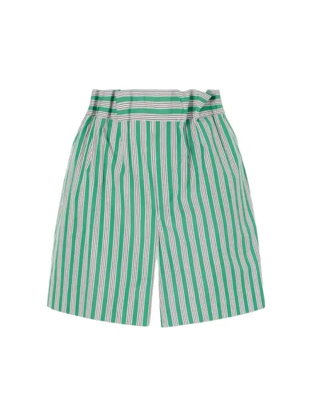 Pleated Striped Cotton-poplin Shorts