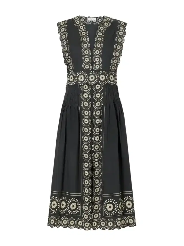 Mirabel Scalloped Embroidered Cotton-voile Midi Dress
