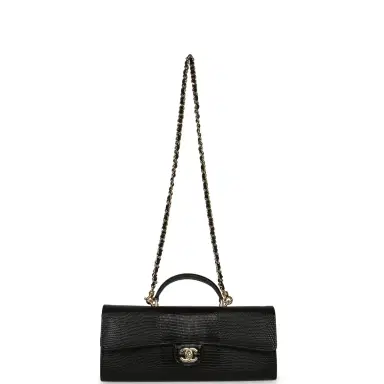 Chanel Chanel Long Top Handle Clutch with Chain Black Lizard Embossed Calfskin Gold Hardware | Thumbnail 7