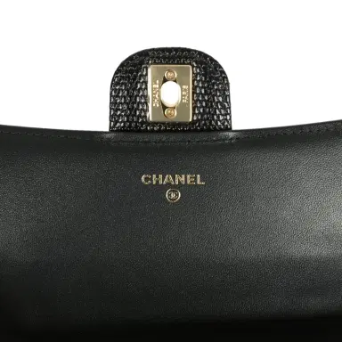 Chanel Chanel Long Top Handle Clutch with Chain Black Lizard Embossed Calfskin Gold Hardware | Thumbnail 8