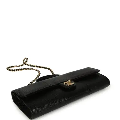 Chanel Chanel Long Top Handle Clutch with Chain Black Lizard Embossed Calfskin Gold Hardware | Thumbnail 3