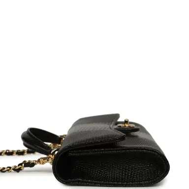 Chanel Chanel Long Top Handle Clutch with Chain Black Lizard Embossed Calfskin Gold Hardware | Thumbnail 4