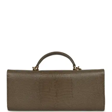 Chanel Chanel Long Top Handle Clutch with Chain Dark Khaki Lizard Embossed Calfskin Gold Hardware | Thumbnail 4 Chanel Chanel Long Top Handle Clutch with Chain Dark Khaki Lizard Embossed Calfskin Gold Hardware | Thumbnail 4