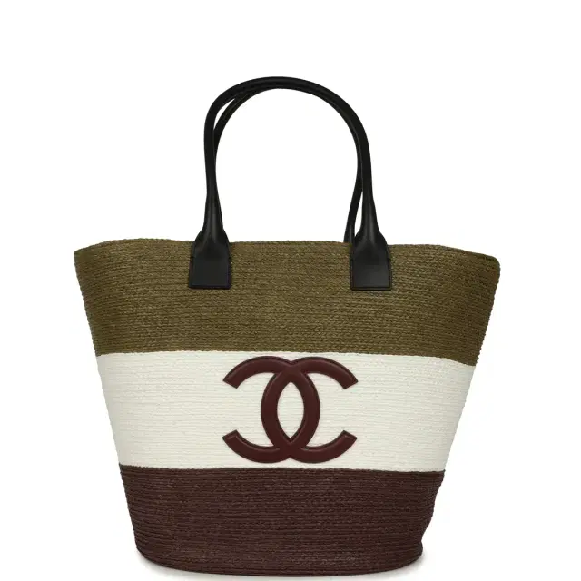 Chanel Chanel Maxi Coco Beach Small Shopping Bag Khaki, White, Brown Raffia and Calfskin