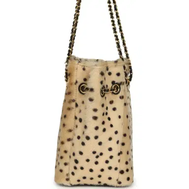 Chanel Chanel Mini "Cheetah Print" Bucket Bag with Chain Light Beige Calf Hair and Black Lambskin Gold Hardware | Thumbnail 3 Chanel Chanel Mini "Cheetah Print" Bucket Bag with Chain Light Beige Calf Hair and Black Lambskin Gold Hardware | Thumbnail 3
