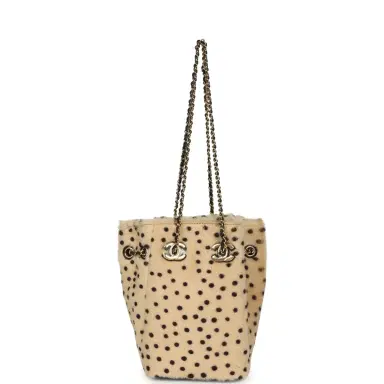 Chanel Chanel Mini "Cheetah Print" Bucket Bag with Chain Light Beige Calf Hair and Black Lambskin Gold Hardware | Thumbnail 6 Chanel Chanel Mini "Cheetah Print" Bucket Bag with Chain Light Beige Calf Hair and Black Lambskin Gold Hardware | Thumbnail 6