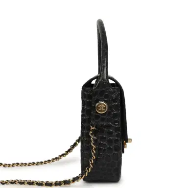 Chanel Chanel Mini Top Handle "Turn Around" Flap Dark Grey Croc Embossed Calfskin Gold Hardware | Thumbnail 3
