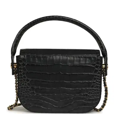 Chanel Chanel Mini Top Handle "Turn Around" Flap Dark Grey Croc Embossed Calfskin Gold Hardware | Thumbnail 4