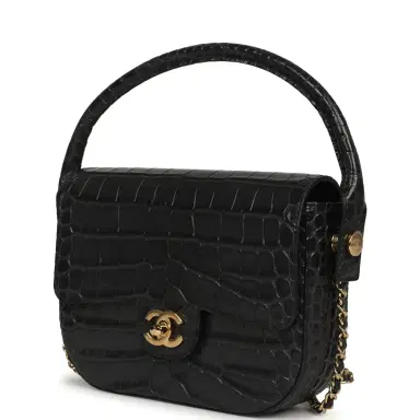 Chanel Chanel Mini Top Handle "Turn Around" Flap Dark Grey Croc Embossed Calfskin Gold Hardware | Thumbnail 5