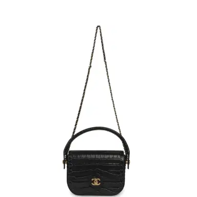 Chanel Chanel Mini Top Handle "Turn Around" Flap Dark Grey Croc Embossed Calfskin Gold Hardware | Thumbnail 7