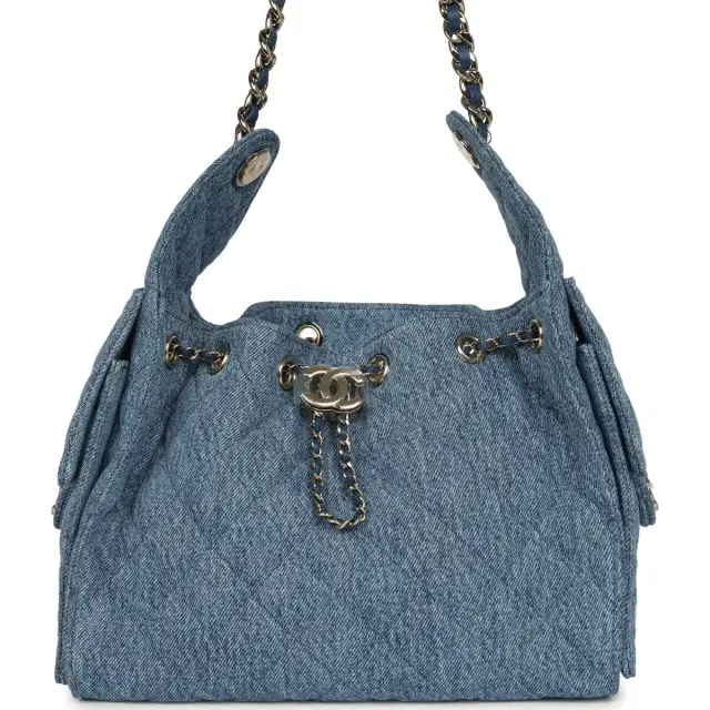 Chanel Chanel Small 25 Hobo Bag Blue Washed Denim Light Gold Hardware